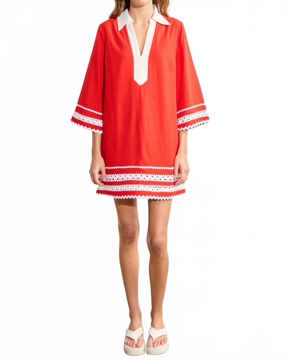 NEW ENGLISH FACTORY ric rac tunic mini dress in red